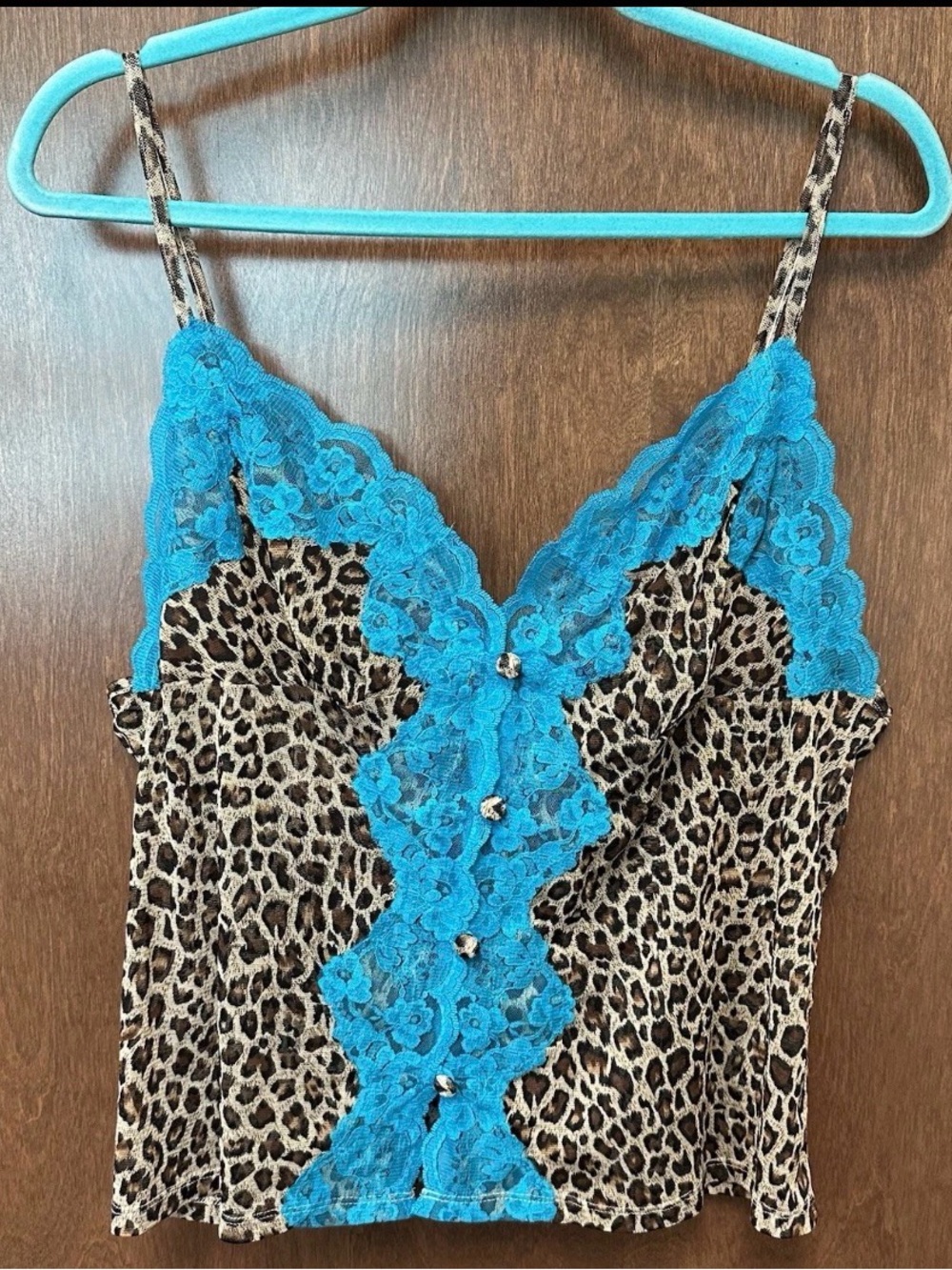 Leopard Mesh Turquoise Lace Lingerie Tank 90s y2k Grunge Corset Style Sexy XL